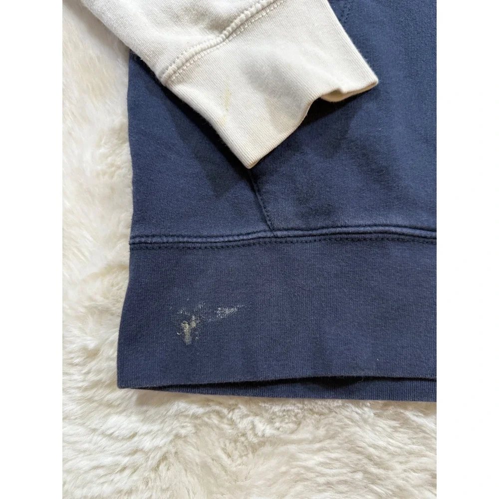 True Religion Hoodie Navy Blue S Varsity Chenille Patch Colorblock Skater Retro